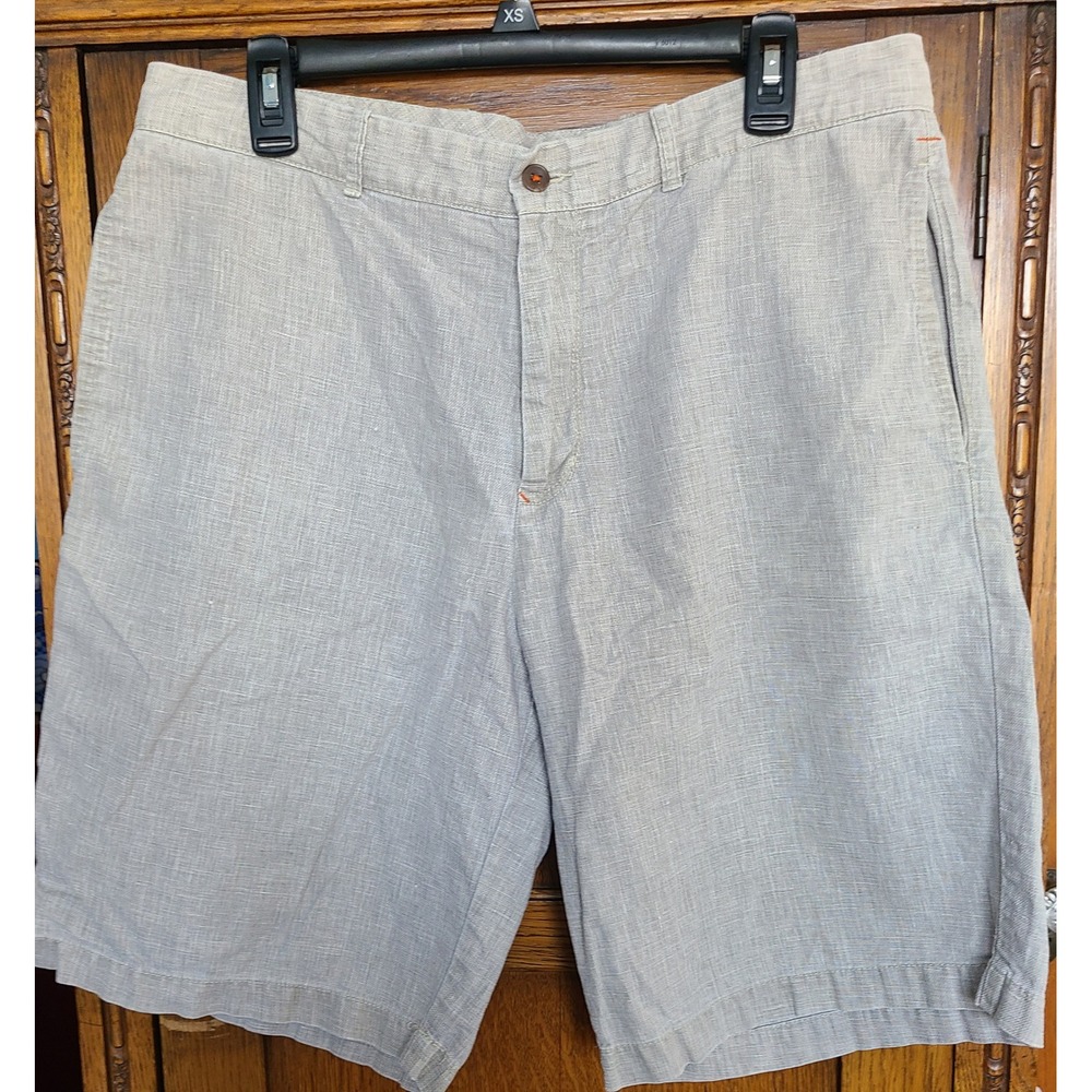 Tommy Bahama Mens 35 Light Gray 100% Linen Flat Front Pigment Dyed Shorts
